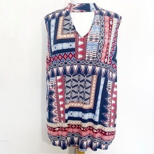 Cato Southwest Patterned Keyhole Button Choker Neckline Sleeveless Top 18/20